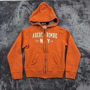 Abercrombie Full Zip Hoodie Mens Small Orange Muscle Fit NY Applique Sweatshirt